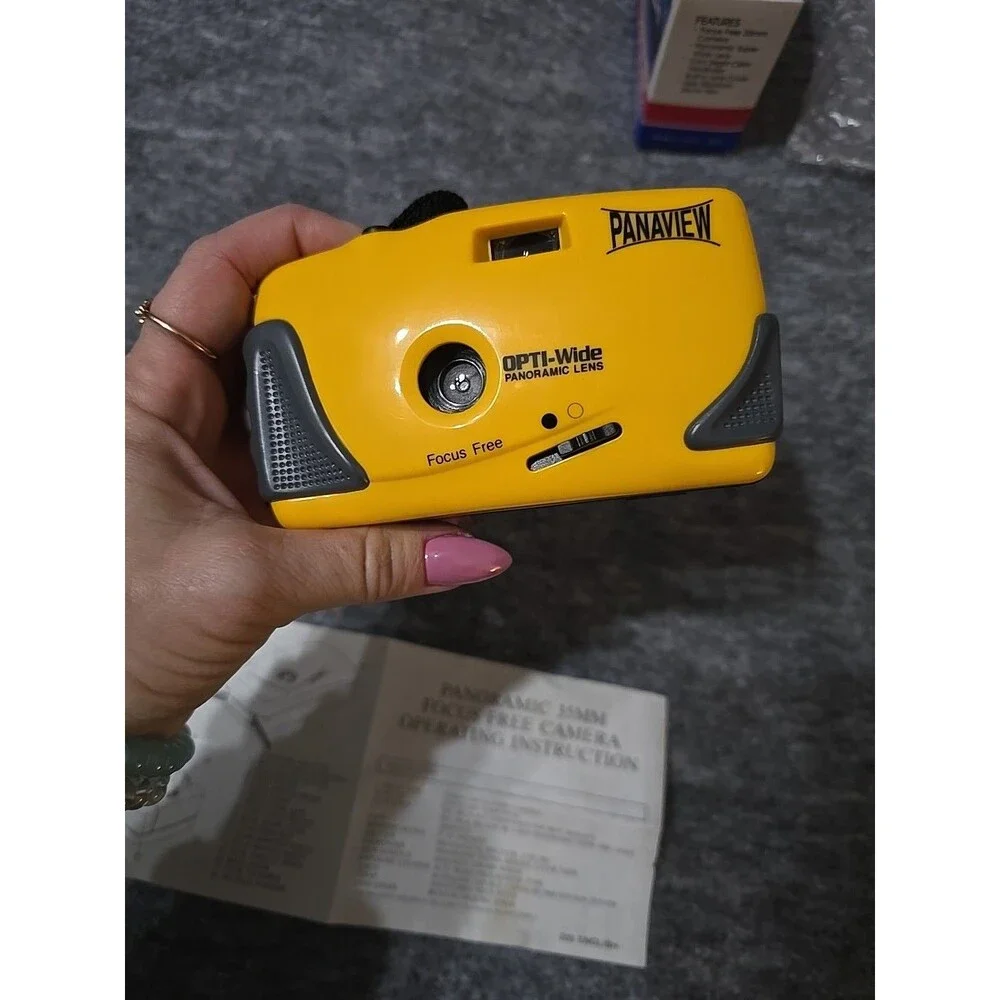 Vintage Panoramic 35mm Film Camera Panaview Opti Wide w Box Retro Yellow